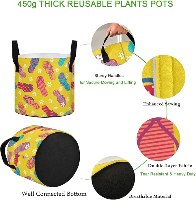 3/5/7/10 Gallon Summer Colors Flip-Flops Breathable Thickened Flower Grow Bag Heavy Duty Plant Pot Containers with Handles for Potato Tomato Fruits Vegetables