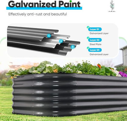 Quictent Galvanized Raised Garden Bed Kit, 6x3x1.5 ft Oval Metal Planter Box Tall for Vegetables Outdoor Backyard, Strengthened by Crossbar, Dark Gray
