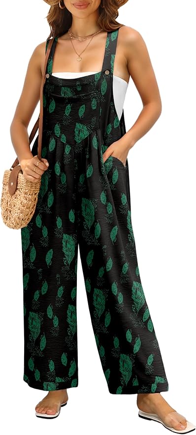 IWOLLENCE Women's Summer Jumpsuits Boho Wide Leg Overalls Casual Loose Rompers with Pockets 2025