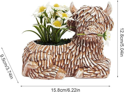 Cute Cow Succulent Planter Pot with Drainage Animal Resin Planter Small Succulent Pot Cartoon Shaped Plant Pot for Mini Plants Flower Cactus