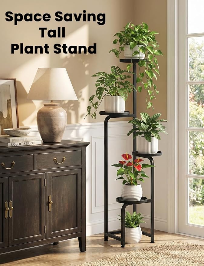TOSKING 4 Tier Corner Plant Stand Indoor Outdoor, Heavy Duty Metal Flower Pot Holder Shelf for Multiple Plants, Space Saving Patio Garden Balcony Living Room Decor，Black