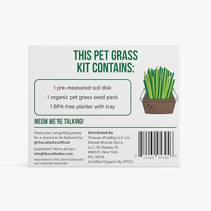 The Cat Ladies Cat Grass Growing Kit - Organic Seed, Soil and BPA Free containers (Non GMO) - All of Our Seeds are Locally Sourced - 1 Pack