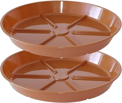Plant Saucer Pot Tray 12 inch, 2 Packs Flower Planter Saucers and Drip Trays for Pots Planter, Heavy Duty Plant Dish Pant Plate to Catch Water for Indoor & Outdoor, Chocolate