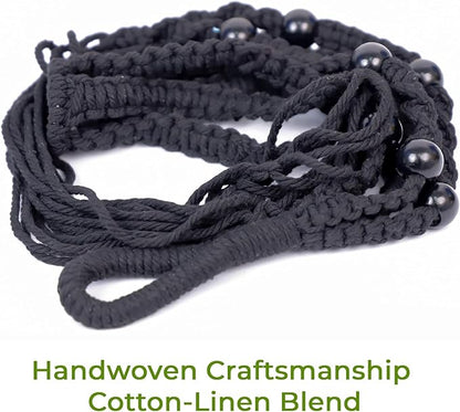Macrame Plant Hanger, Up to 4-15 inch Pots, Wood Beads Cotton Hanging Planter Holder for Indoor Outdoor Boho Home Decor, 35 Inch, Set of 2 (Black)