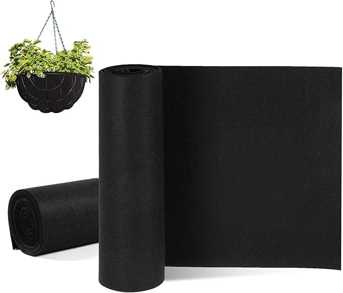 2 Roll 16x120 Inch Felt Liner Roll Fabric Planter Natural Coconut Non Woven Black Liner Sheets Plant Potting for Garden Planters Flower Basket Animal Pets