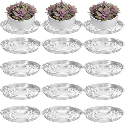 12 Packs 20 Inches Large Clear Plant Saucers for Indoor Outdoor Use Heavy Duty Plastic Plant Trays for Planter Bulk Flower Pot Drip Trays to Catch Water, 4 to 20 Inch
