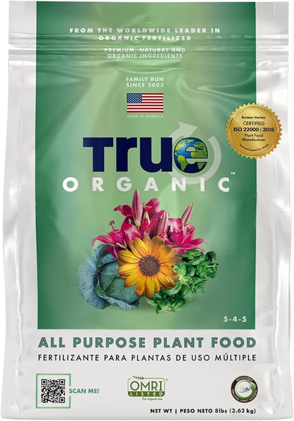 True Organic All Purpose Plant Food – Organic Fertilizer for Fruits, Vegetables, Flowers, and Herbs – 8lb Bag Covers 174 sq. ft.