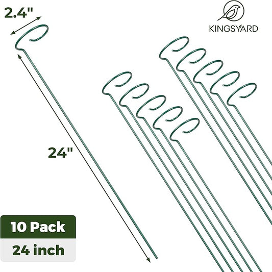 Kingsyard 24 Inch Plant Support Stake - 10 Pack, 4.5mm Thick All Metal Garden Plant Stakes Plant Prop for Single Stem Flowers Dahlia Amaryllis Orchid Lily Rose Peony Tomatoes Gladiolus