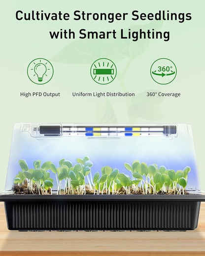 Pawfly Seed Starter Trays, 2 Pack 80 Cells Seed Starter Kit with Adjustable Grow Light Bars & 3.5" Humidity Domes, Seeding Tray with Lids, Reusable Plant Germination Trays for Seed Starting