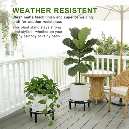 Metal Plant Stand Indoor Outdoor, Heavy Duty Plant Riser, Sturdy Flower Pot Holder Low Planter Stand, Single Flower Pot Stands, Modern Planter Stool for Indoor Plants (Black, 11.8"-2PCS)