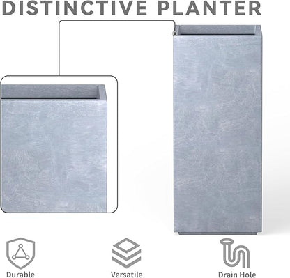 Kante 23.6" H Tall Rectangular Concrete Planter, Modern Square Diameter Plant Pot with Drainage Hole and Rubber Plug for Indoor Outdoor Home Patio Garden, Slate Gray