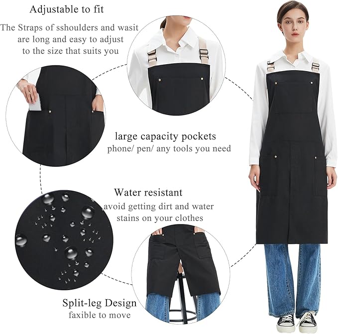 Pottery Apron Split Leg Waterproof Unisex Crossback Apron with Large Pockets