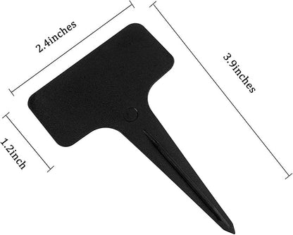 Whaline 100 Pcs Plastic Plant Labels Black T-Type Garden Stake Tags Waterproof Plant Markers Reusable Plant Signs for Outdoor Indoor Nursery Potted Plants Seed with A White Marker Pen (6 x 10 cm)