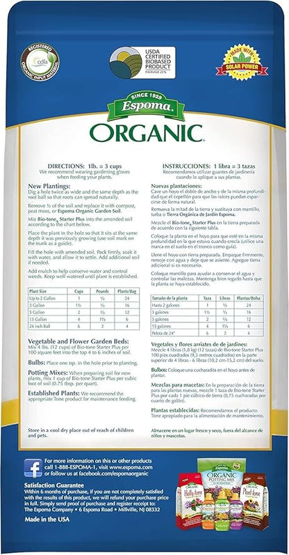 Espoma Organic Bio-Tone Starter Plus 4-3-3 Natural & Organic Starter Plant Food with Both Endo & Ecto Mycorrhizae; 4 lb. Bag; The Ultimate Starter Plant Food - Pack of 4