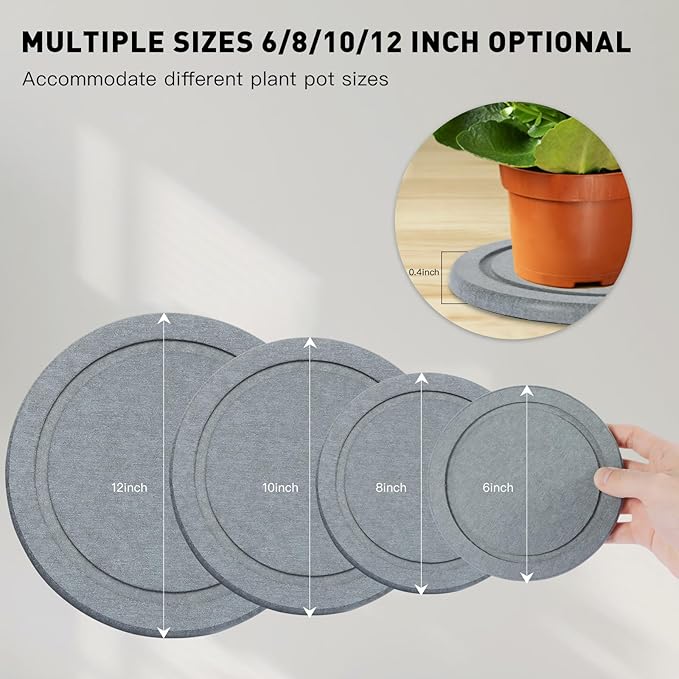 Azhou Diatomaceous Earth Plant Saucers 2-Pack with Velvet Bottom - 6 Inch Water Absorbing Heavy Duty Flower Pot Trays, Moisture Control Indoor Outdoor Catcher for Home, Office, Kitchen