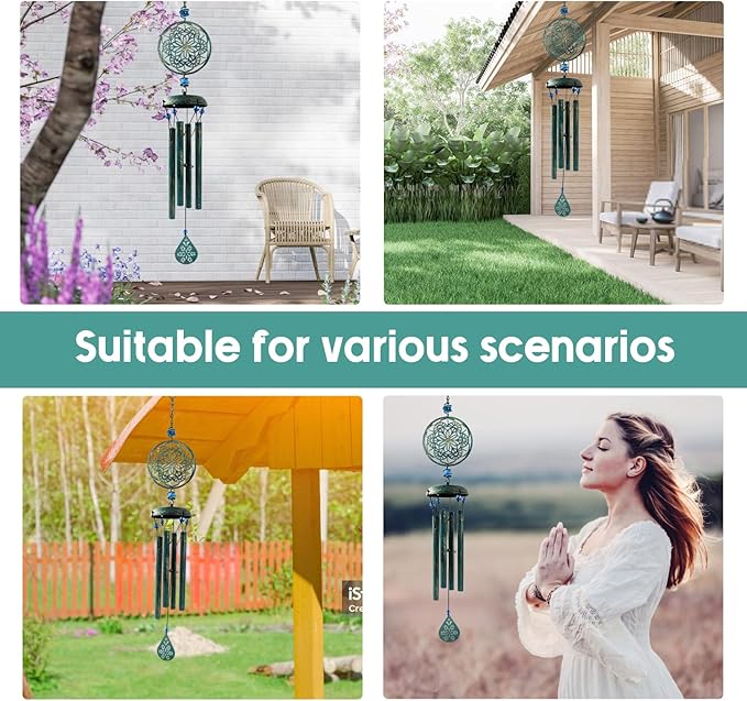 Wind Chimes for Outside Zen Atmosphere Wind Chime Windchime Outdoors for Outdoor Garden Patio Decor with Mandala Design Windchime Gifts for Mother Grandma Sisters(6 Petal)