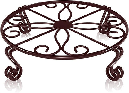 Brown Plant Stand for Flower Pot Heavy Duty Potted Holder Indoor Outdoor Metal Rustproof Iron Garden Container Round Supports Rack for Planter Bronze, Pumpkin Stand Outdoor