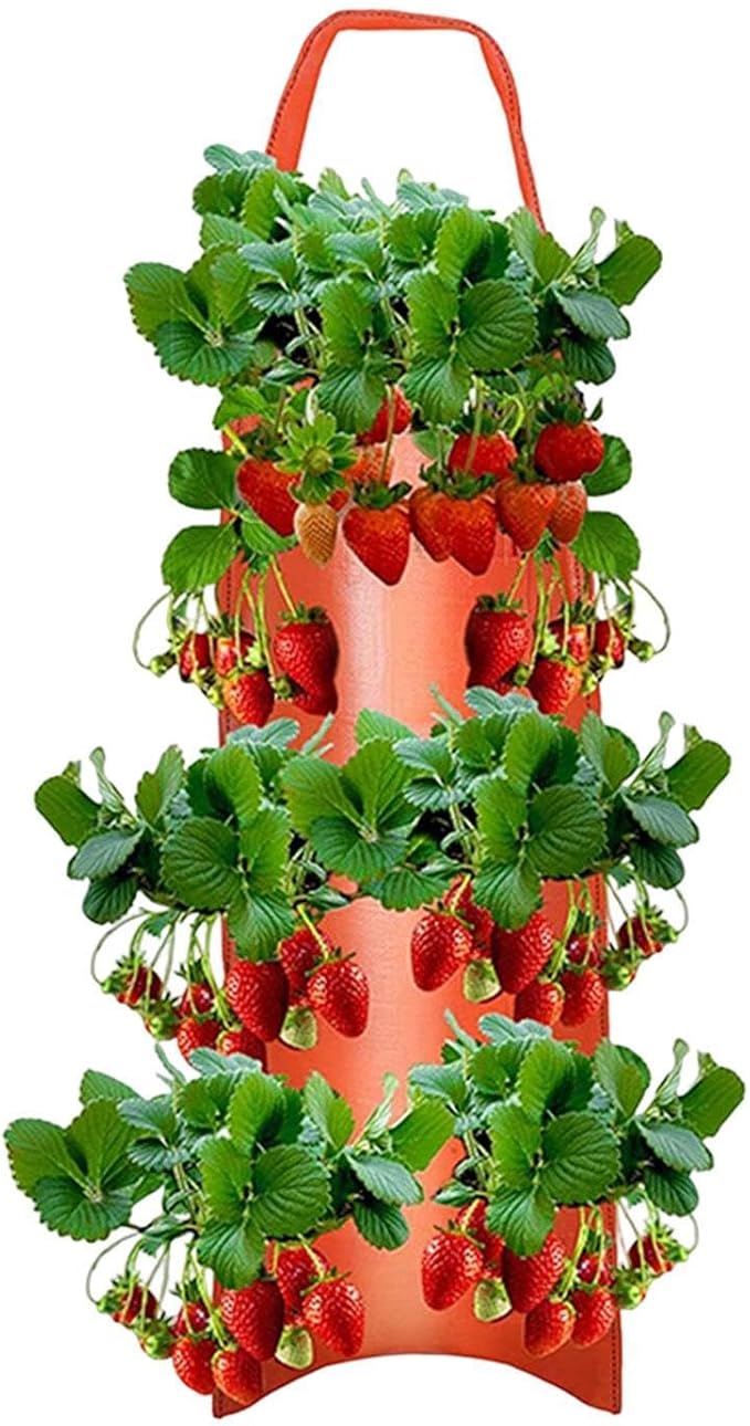 Upside Down Planter Tomato Herb Strawberry Grow Bags | 8 Hanging Grow Bags for Tomato Chili Herb Strawberry,Hanging Durable Aeration Fabric Strawberry Planter Bags for Growing Herbs Flowers