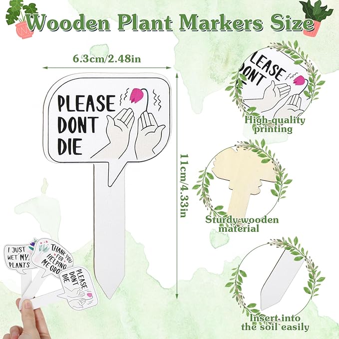 15Pcs Funny Wooden Plant Markers, Garden Plant Labels Tab Cute Patterns Plant Signs for Succulent Flowers Greenery Seedling Plants Waterproof Plant Tags for Outdoor Indoor Patio Supplies