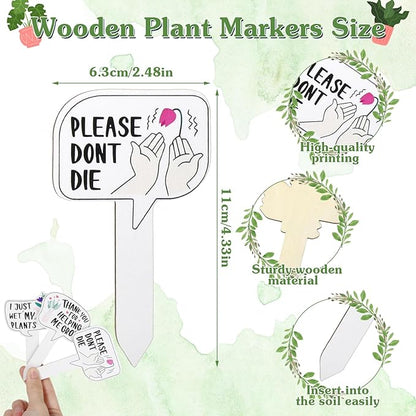 15Pcs Funny Wooden Plant Markers, Garden Plant Labels Tab Cute Patterns Plant Signs for Succulent Flowers Greenery Seedling Plants Waterproof Plant Tags for Outdoor Indoor Patio Supplies