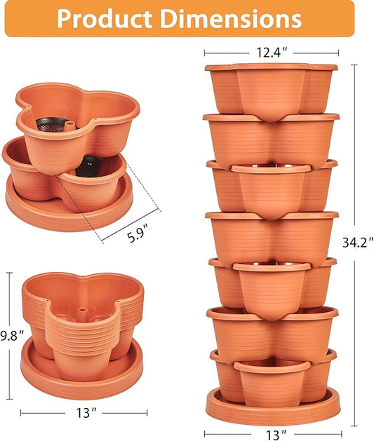 VECELO 7 Tier Vertical Garden Planter, Self Watering Stackable Planters with Wheels for Strawberries, Herbs, Flowers, Vegetables, Red