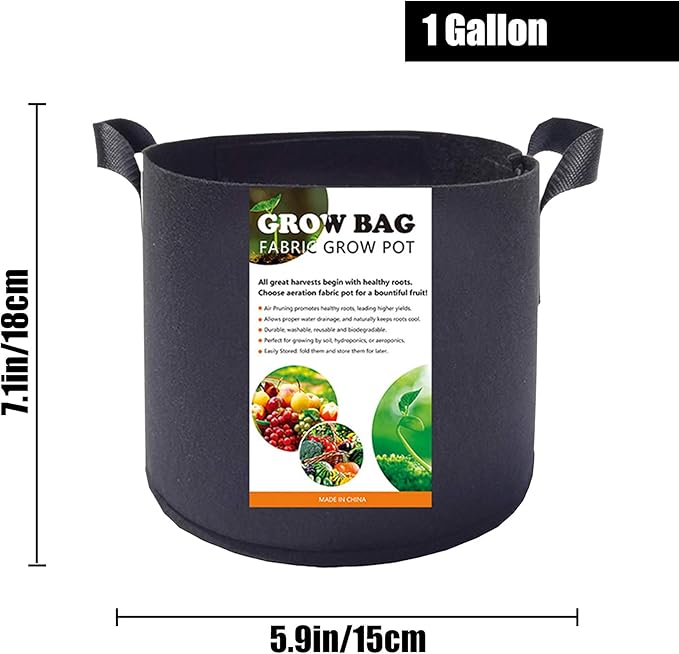 5-Pack 1 Gallon Plant Grow Bags, Heavy Duty Thickened Non-Woven Aeration Fabric Pots Container with Reinforced Handles for Gardening