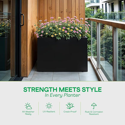 IDZO 35.4" W x 25.6" H Metal Planter Box, Privacy Trough for Patio, Rectangle Container for Outdoor Plants, Tall Large Rectangular Steel Bed for Outdoor Greens with Drainage Holes & Adjustable Feet