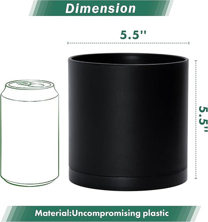 D'vine Dev 2 Pack 5.5 Inch Modern Plastic Plant Pots, Small Garden Planters for Plant with Drainage Holes and Saucers, Black Color, 74-Y-H-1