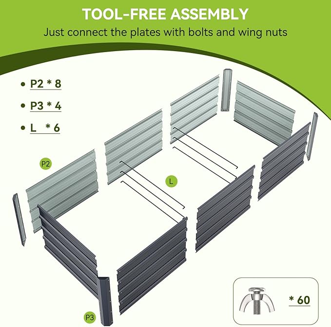 Ohuhu Metal Raised Garden Bed Outdoor 8x3x1.5 FT Reinforced Galvanized Rustproof Colored Steel Planter Boxes for Vegetables, Heavy Duty Raised Beds for Growing Flowers Herbs Succulents 2-Pack
