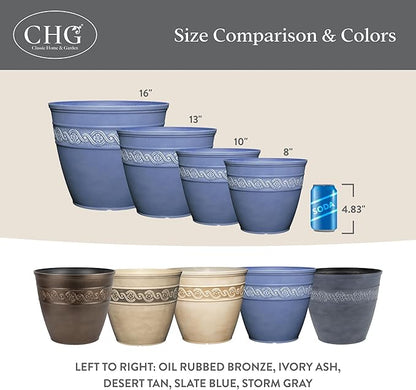 Classic Home and Garden Corinthian Resin Planter Pot - Outdoor & Indoor Plant Pot - Round Planter for Plants & Flowers (13" Storm Gray, Pack of 1)
