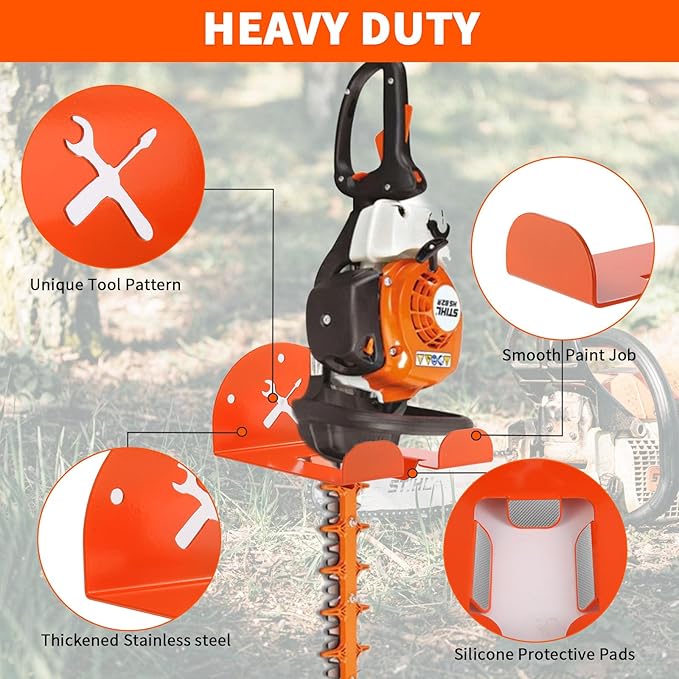 Upgraded Trimmer Rack Wall Mount - 8" Heavy Duty Weed Eater Hanger for Garage Wall Bracket, Garden Power Tool Holder Organizer Hooks for Grass Trimmer, Hedge Trimmer, Leaf Blower and Chainsaw, 1 Pack