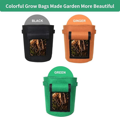 5-Pack 10 Gallon Grow Bags with Harvest Window Thickened 300g Nonwoven Fabric Heavy Duty Plant Pots for Vegetables Potato Tomatoes Carrots Gardening Containers with Reinforced Handles Black