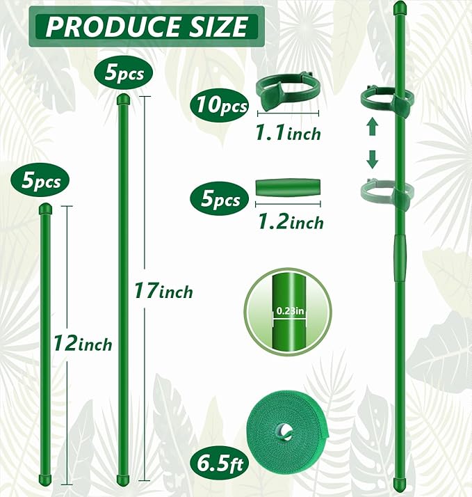 10Pcs Plant Support Stakes 17inch &11inch,Toylin Adjustable Length Plant Support Stake Orchid Stick with Clips for Indoor Outdoor,Garden Pole for Potted Orchid Tomato Vegetables
