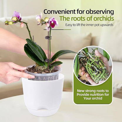 QCQHDU 2 Pack 7.2 Inch Orchid Pots with Holes for Repotting, Double-Layer and Self Watering Orchid Pot with Good Air Circulation