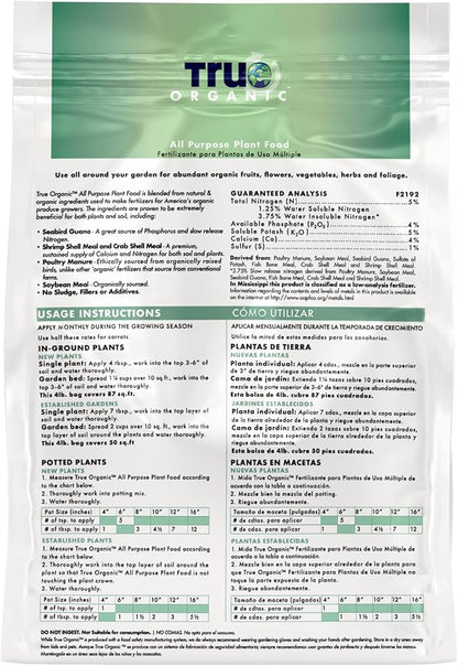 True Organic All Purpose Plant Food – Organic Fertilizer for Fruits, Vegetables, Flowers, and Herbs – 8lb Bag Covers 174 sq. ft.