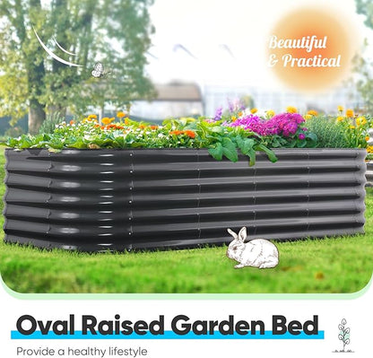 Quictent Galvanized Raised Garden Bed Kit, 6x3x2 ft Oval Metal Planter Box Tall for Vegetables Outdoor Backyard, Strengthened by Crossbar, Dark Gray