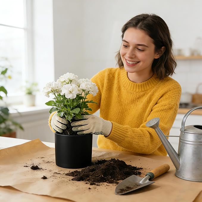 GARDIFE 10/9/8 Inch Modern Cylinder Planter, Plant Pots for Indoor Outdoor Plants, Flower Pots with Drainage Holes and Saucers for Garden Succulent Nursery House Plants (Black)