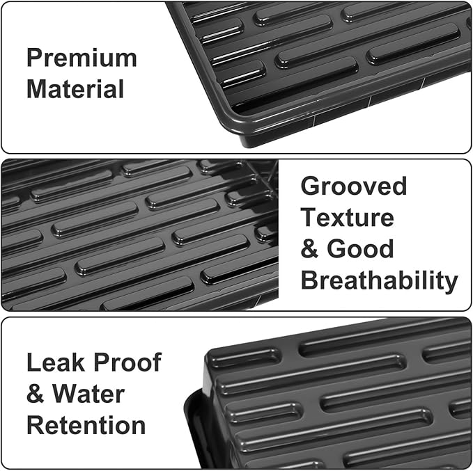 June Fox 4 Inch Nursery Pots for Plants, 5 Pcs Seed Starter Tray Kit, 60 Pcs Plastic Seedling Pots with Drain Holes, 60 Plant Labels (Black)
