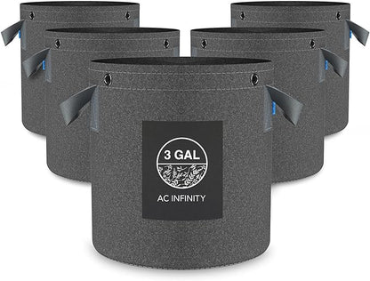 AC Infinity Heavy Duty Fabric Pots, 3 Gallon Aeration Reusable Grow Bags 5-Pack with 500G Thick Nonwoven Fabric and Multi-Purpose Rings, for Low Stress Plant Training Fruits, Vegetables, and Flowers