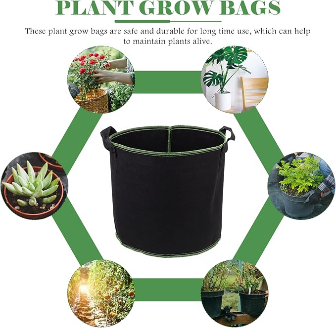 DOITOOL 5 Pack 4 Gallon Plant Grow Bags, Nonwoven Plant Fabric Pots with Handles, Vegetable/Flower/Plant Grow Bags for Nursery Garden Planting