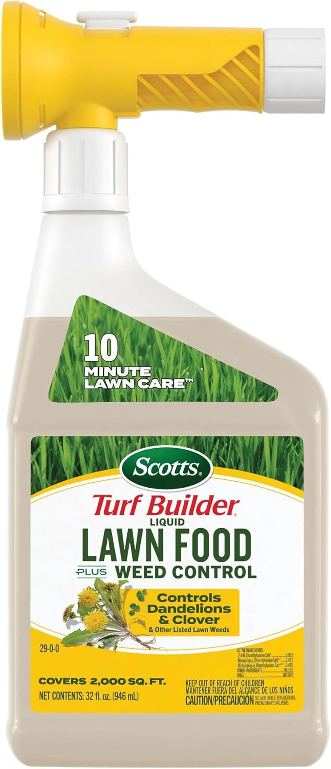 Scotts Turf Builder Liquid Lawn Food Plus Weed Control - Weed and Feed Spray, Controls Dandelions, Clover, and Others as Listed, 32 fl. oz.