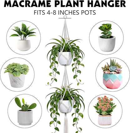Macrame Plant Hanger, 2 Pack 50 Inch Hanging Plant Holder Indoor Outdoor Hanging Planter Basket with Hooks for Living Rooms, Balcony, Hallway, Kitchen, or Office