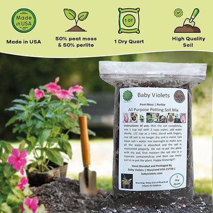 All Purpose Indoor Houseplant Potting Soil Mix Peat Moss & Perlite (3 Cups / 1 Quart)- Ivy, Crotons, Peace Lily, Spider Plants etc...from Baby Violets