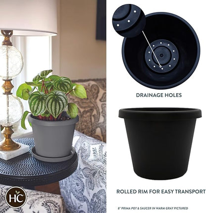 The HC Companies 12 Inch Round Prima Planter - Plastic Plant Pot with Rolled Rim for Indoor Outdoor Plants Flowers Herbs, Black