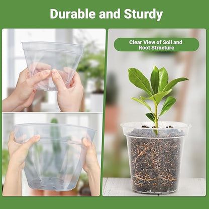 GREANER 4/5/6/7/8/9 Inch Reinforced Clear Nursery Pots, Transparent Variety Pack Plastic Nursery Pots, 30 Packs Seed Starting Pot Flower Plant Container with Drainage Holes and 20 Plant Labels