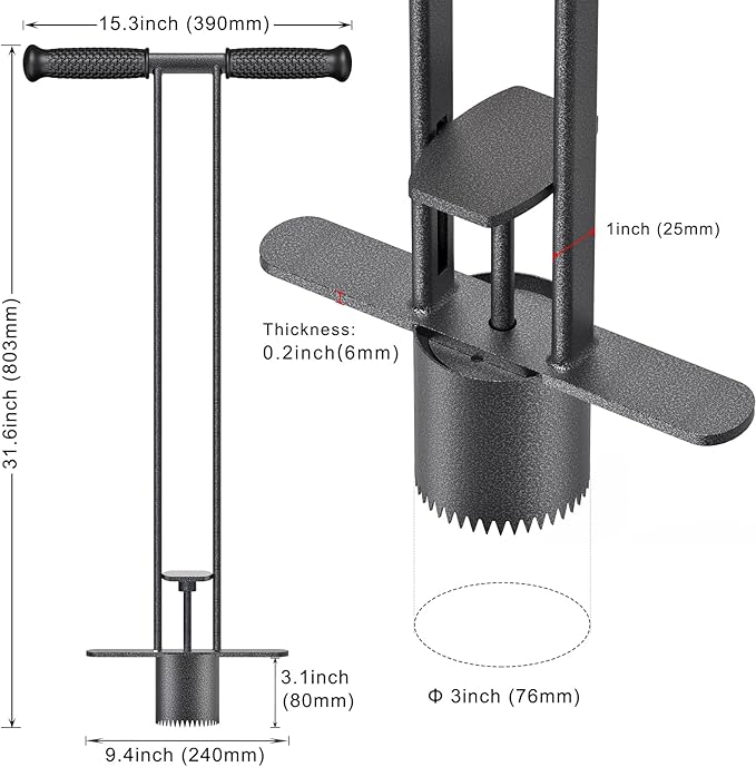 Dolibest Sod Plugger, Bulb Planter Tool with Non-Slip Grip Handle. Turf Cutter and Grass Plugger Tool with Dual Pedals, Sharp Serrations, Perfect for Zoysia, Bermuda and More (Upgrade)
