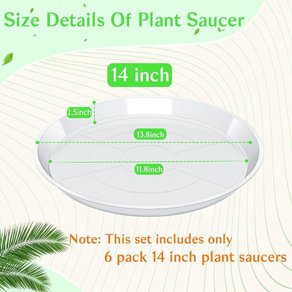 Clear Plant Saucer 12 14 16 18 20 Inch, Durable Plant Drip Trays Saucers for Pots, No Holes Water Catcher Trays for Indoor Outdoor Planter, Sturdy Base Plate(14", Clear)