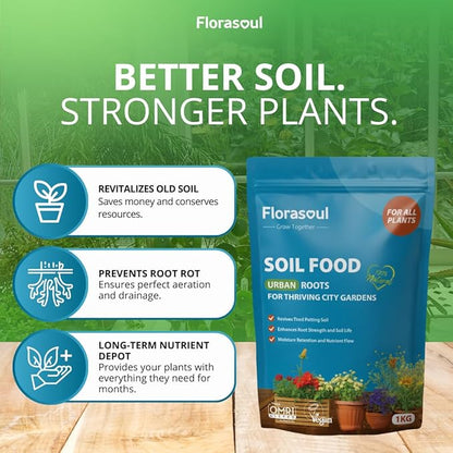 Urban Roots Potting Soil Amendment (6.6 lbs) – Revive & Refresh Old Container Soil – Plant-Based & Vegan Formula for Indoor Plants, Balcony Gardens & Herbs – Pet Safe – Odorless