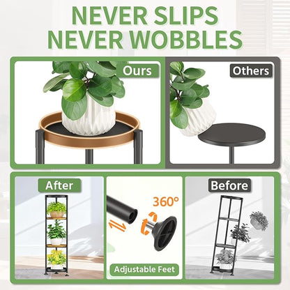 KMOTASUO 4 Tier Black Plant Stand Indoor for Large Tall Heavy Duty Planter, Multiple Sturdy Metal Flower Corner Rack for Narrow House Floor, Iron Vertical Level Round Orchi Holder Organizer, Modern