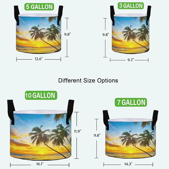 5 Gallon Beautiful Islands Beach Breathable Grow Bag Heavy Duty Planter Pot Containers with Handles for Potato Tomato Fruits Flowers Vegetables